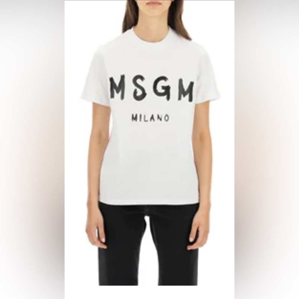 NEW MSGM Logo Printed Crewneck White T-Shirt Size XL